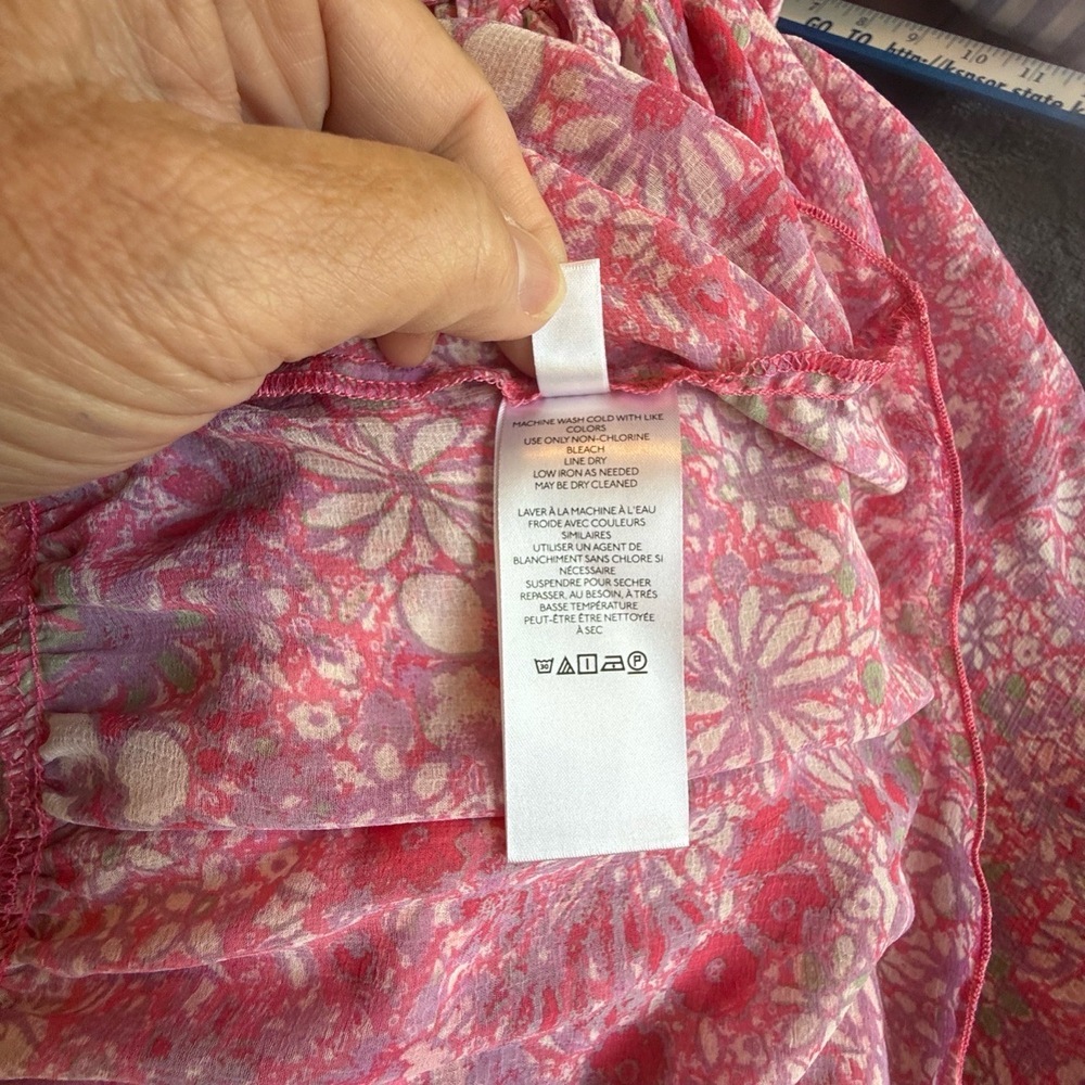 Free People Womens Small Pink Multi Floral Sheer Groovy Ruffle Maxi Feminine - Picture 10 of 13
